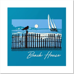Beach House  / Faded Style Original Retro Design Posters and Art